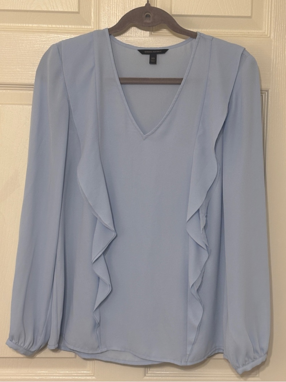 Banana Republic Light Blue V-Neck Ruffle Blouse